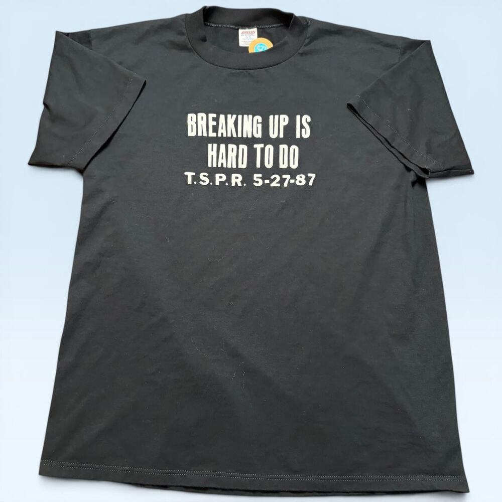 Vintage Breaking Up Is Hard To Do Shirt Mens XL Black Jerzees Tee T-Shirt 1987